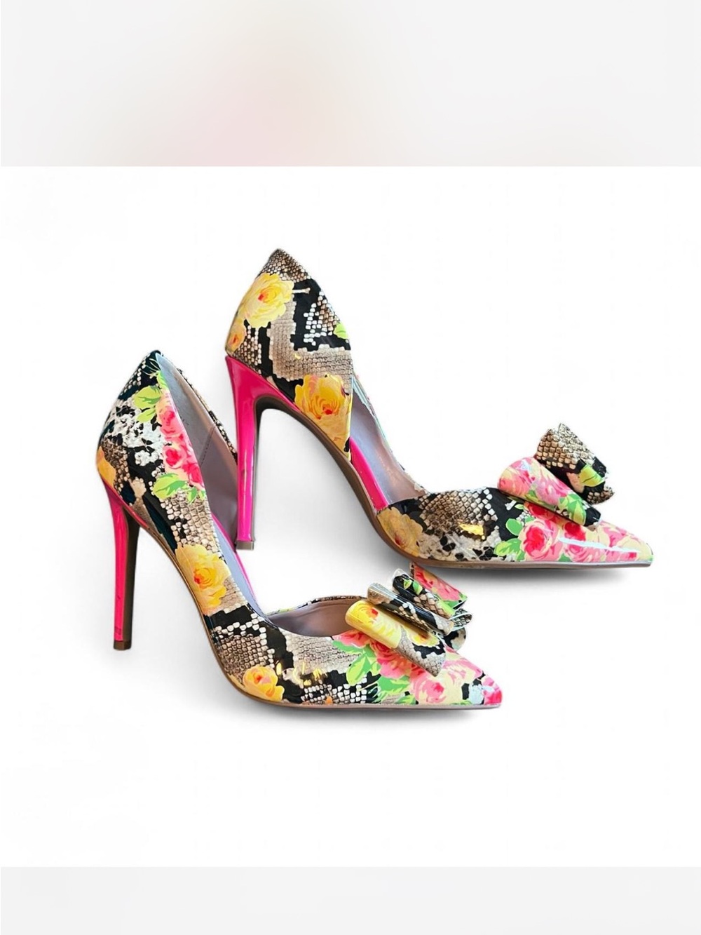 Betsey Johnson Floral Bow Pointed-Toe Stiletto Pump - Pink/Yellow